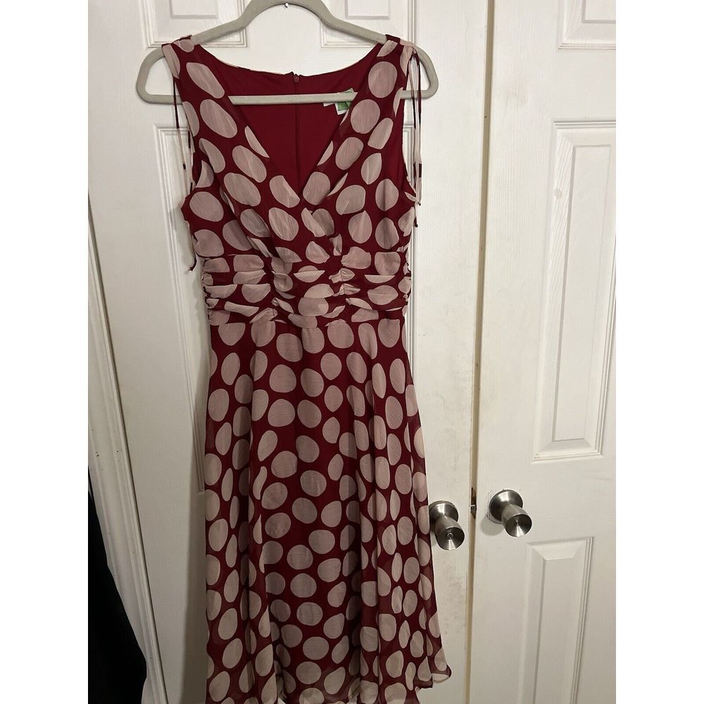 Dressbarn Red Dress Cream Polka dots Size 10